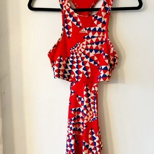 NWT adidas X FARM Rio Midi Cut Out Slit Patriotic Geo Red White Blue Small $90